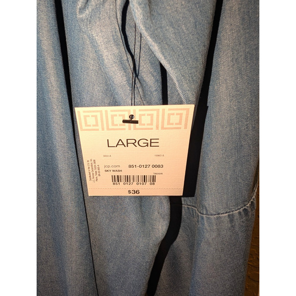 Liz Claiborne Soft Denim Look Shirt Women's Size Large Ruffled Bell Sleeve - Picture 4 of 5